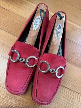 Claudia Ciuti Italian Red Suede Horsebit Loafers